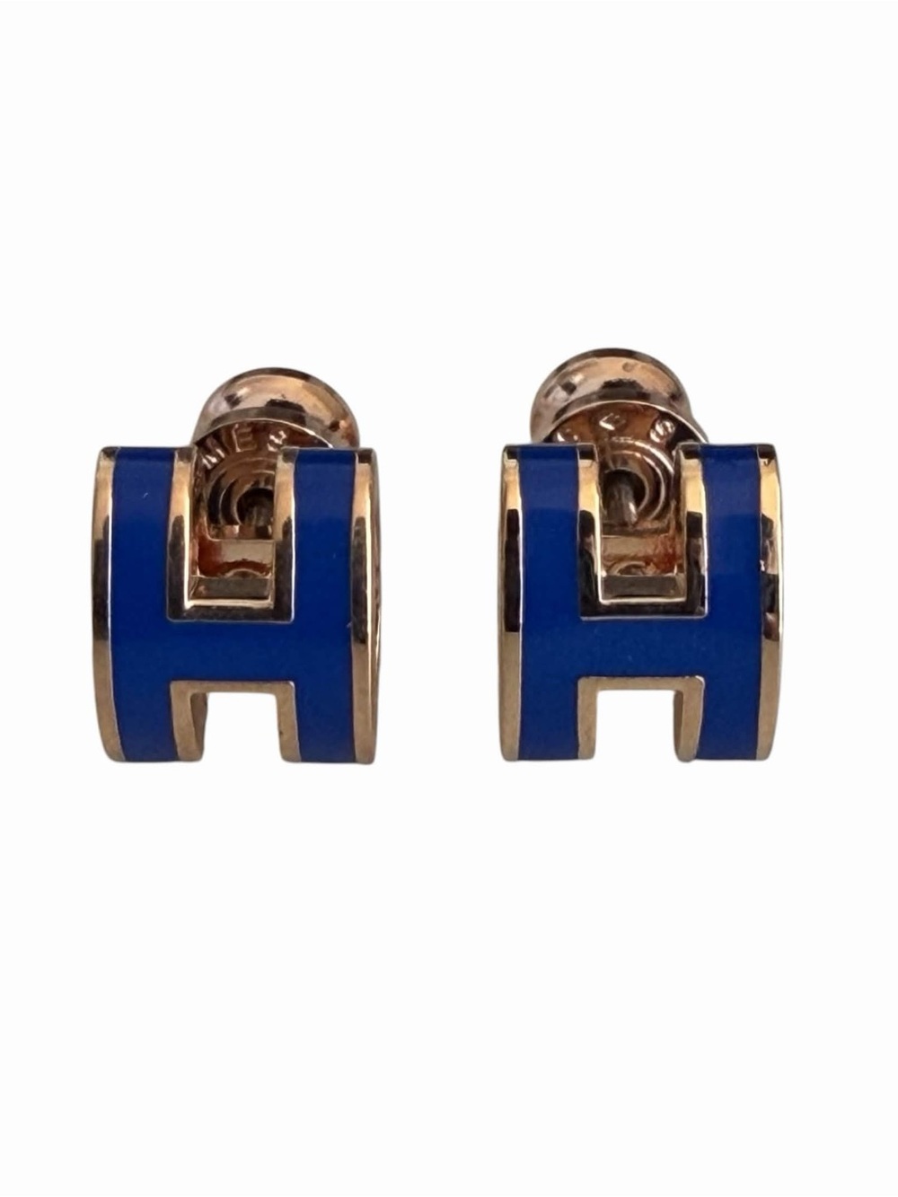 Hermes Mini H Pop Earrings Blue and Gold